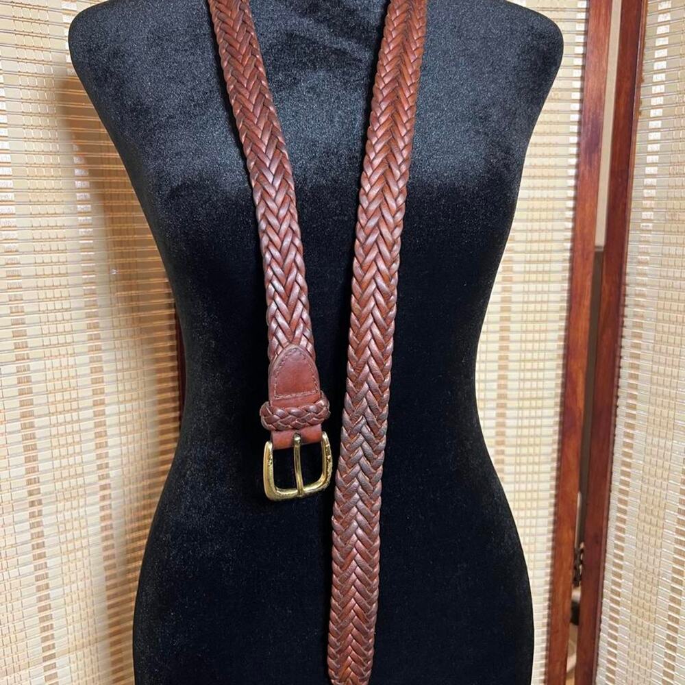 Vintage Nordstrom Brown Braided Leather Belt Size 34 - Picture 3 of 8